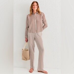KULE Tan and White Striped Straight Leg Pants